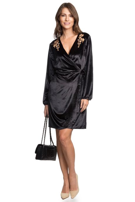 vestido veludo bordado