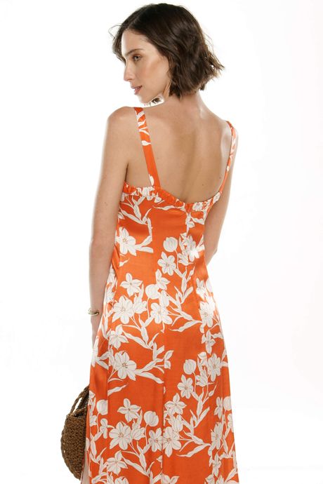 vestido floral laranja