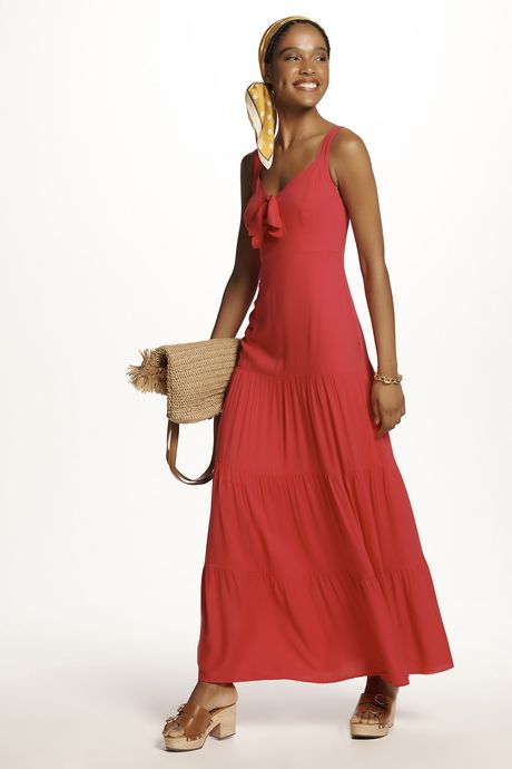 VESTIDO LONGO COM LAÇO NO DECOTE-PINK - gregory-MOBILE